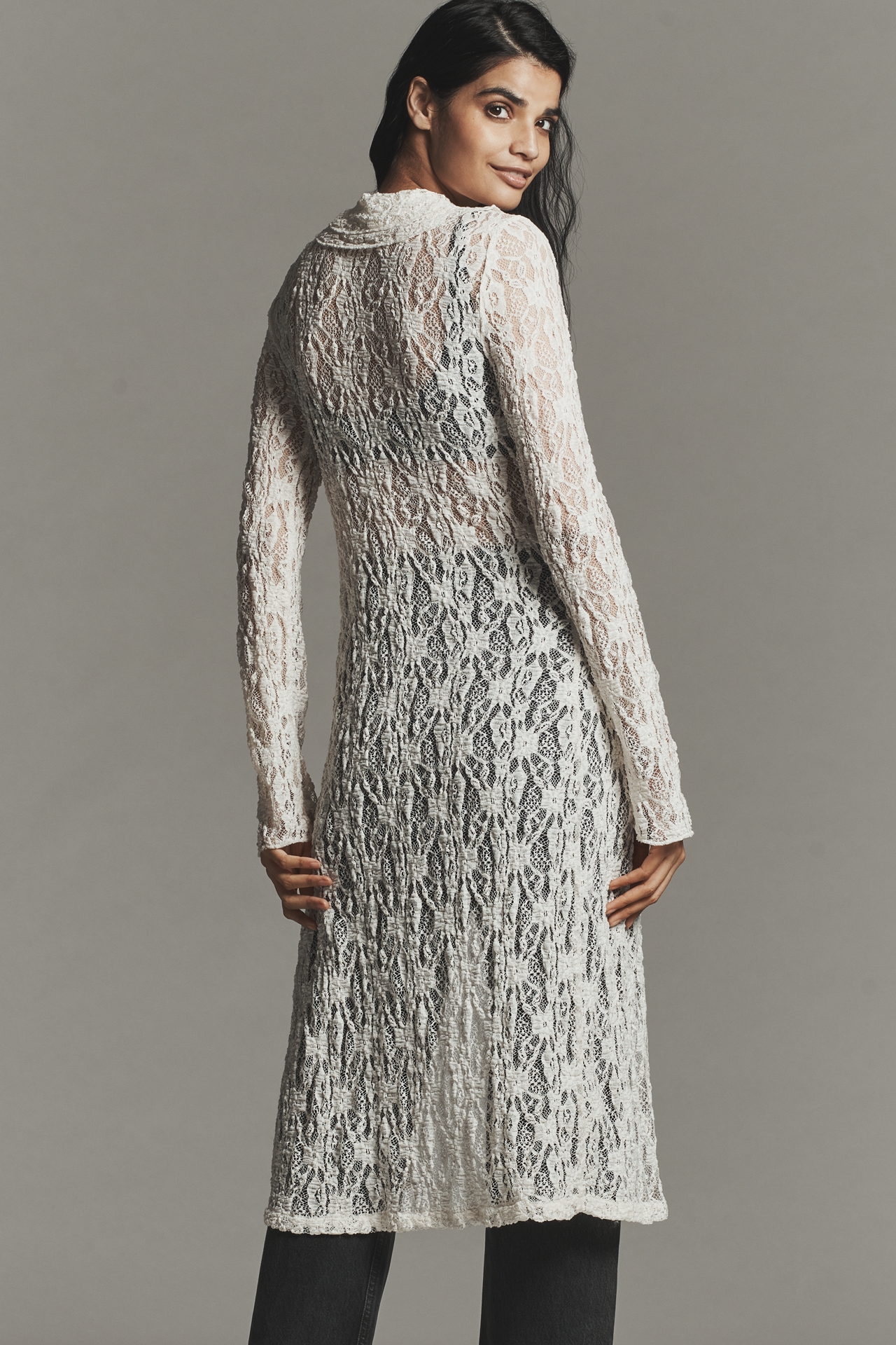 By Anthropologie Lace Long-Line Cardigan