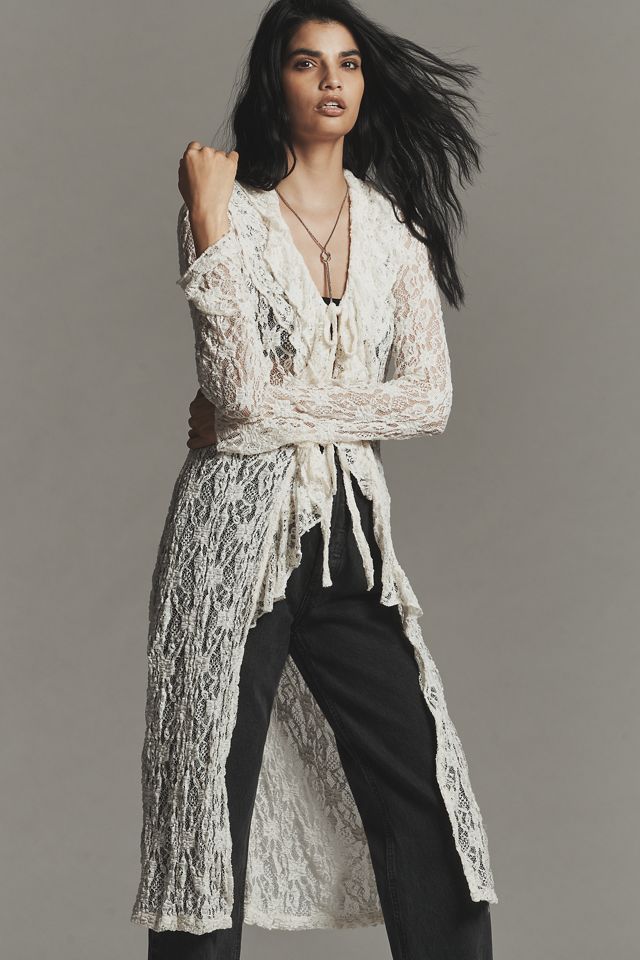 By Anthropologie Lace Long-Line Cardigan #1