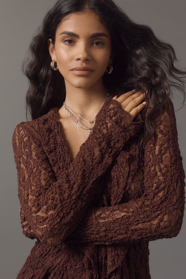 By Anthropologie Lace Long-Line Cardigan #2