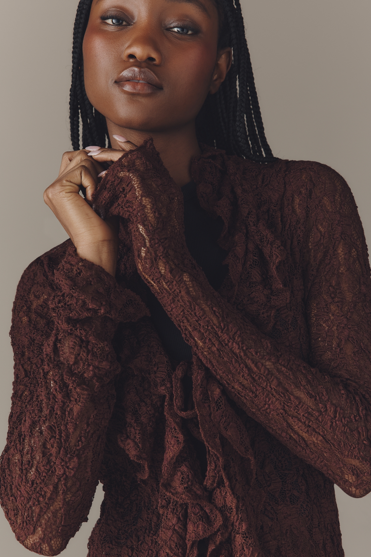 By Anthropologie Lace Long-Line Cardigan