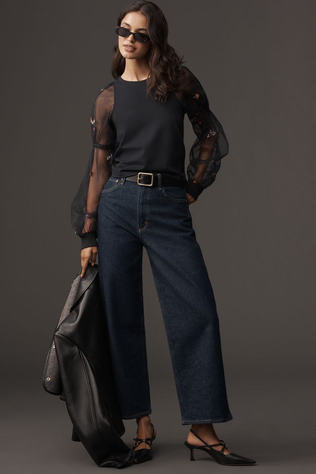 Maeve Embroidered Sheer-Sleeve Pullover #1