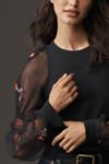 Maeve Embroidered Sheer-Sleeve Pullover