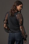 Maeve Embroidered Sheer-Sleeve Pullover