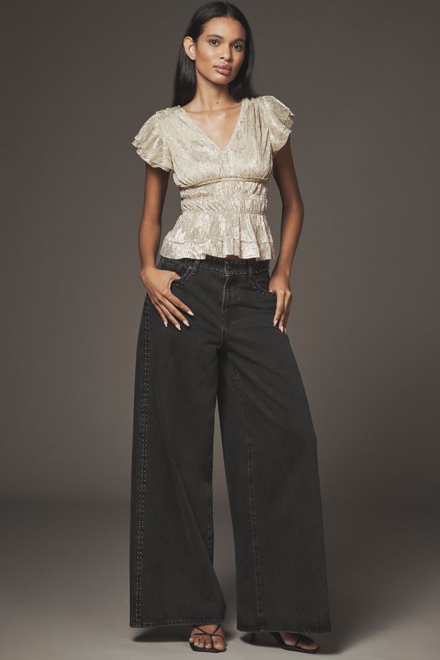 By Anthropologie Smocked Metallic Short-Sleeve Top #2