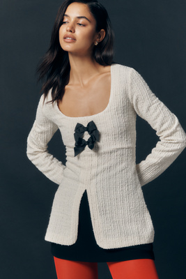 Maeve Double-Bow Scooped Split-Front Top