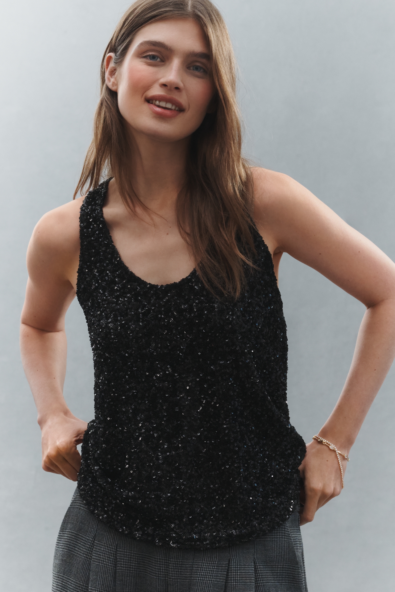 By Anthropologie Slouchy Sequin Scoop Tank