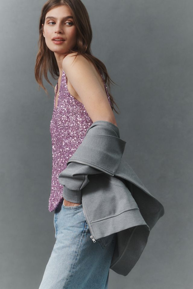 By Anthropologie Slouchy Sequin Scoop Tank #1
