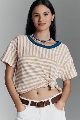The Jordyn Cotton-Slub Crew-Neck Oversized Tee by Pilcro: Striped Edition