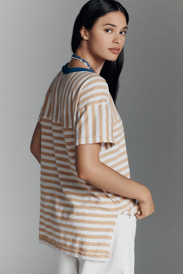 The Jordyn Cotton-Slub Crew-Neck Oversized Tee by Pilcro: Striped Edition #1