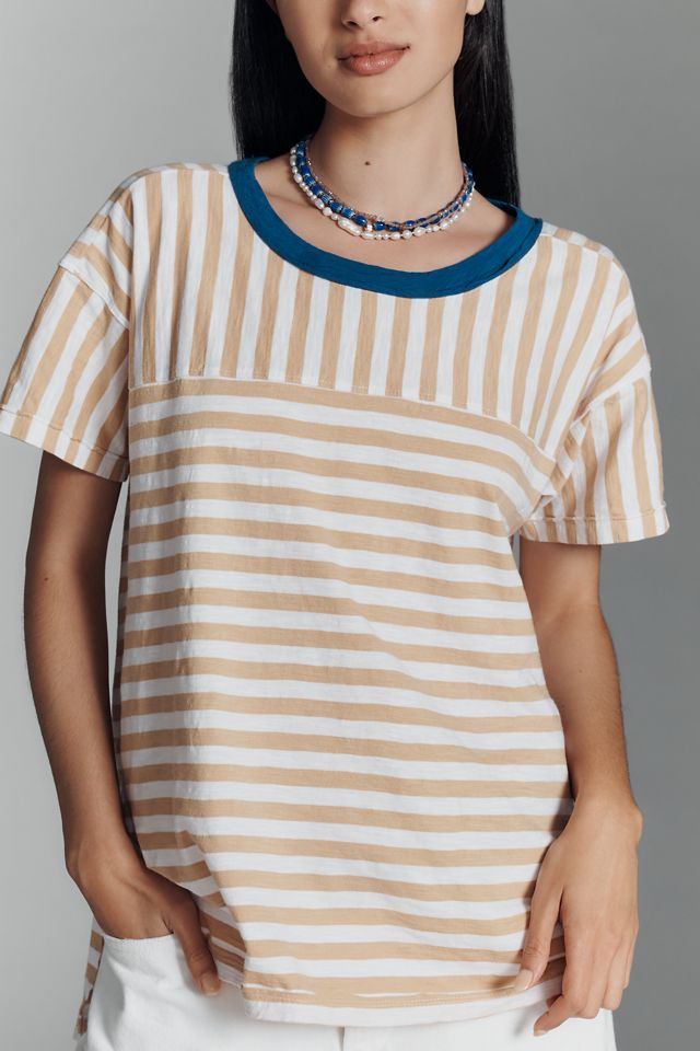 The Jordyn Cotton-Slub Crew-Neck Oversized Tee by Pilcro: Striped Edition #2