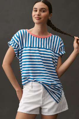 Pilcro The Jordyn Cotton-slub Crew-neck Oversized Tee By : Striped Edition In Blue