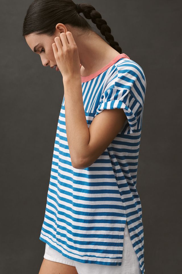 The Jordyn Cotton-Slub Crew-Neck Oversized Tee by Pilcro: Striped Edition #3