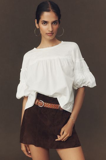 Pilcro Reworked Ruffle-Sleeve Top