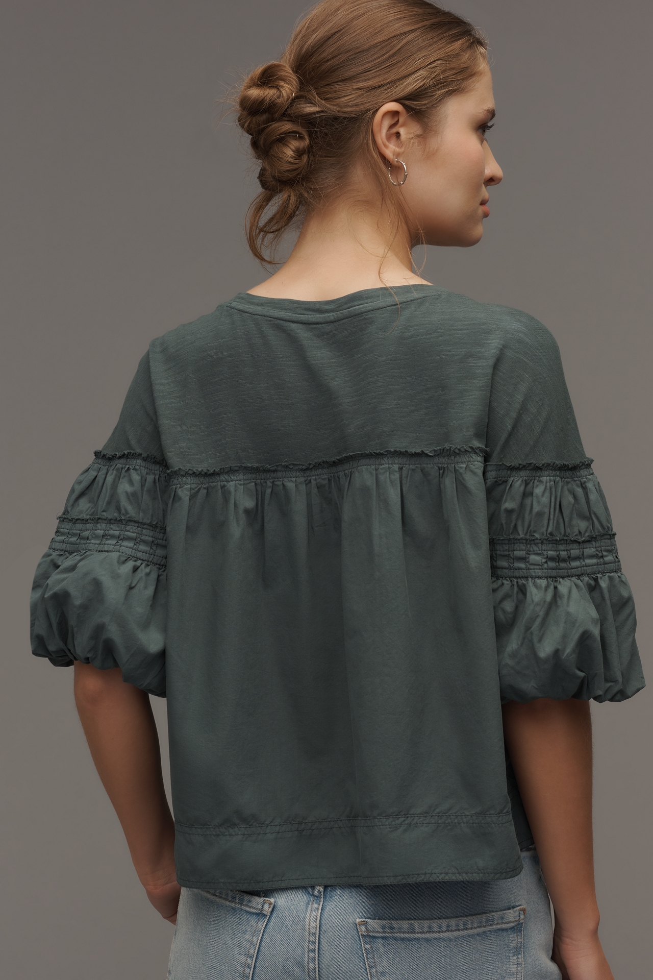 Pilcro Reworked Ruffle-Sleeve Top