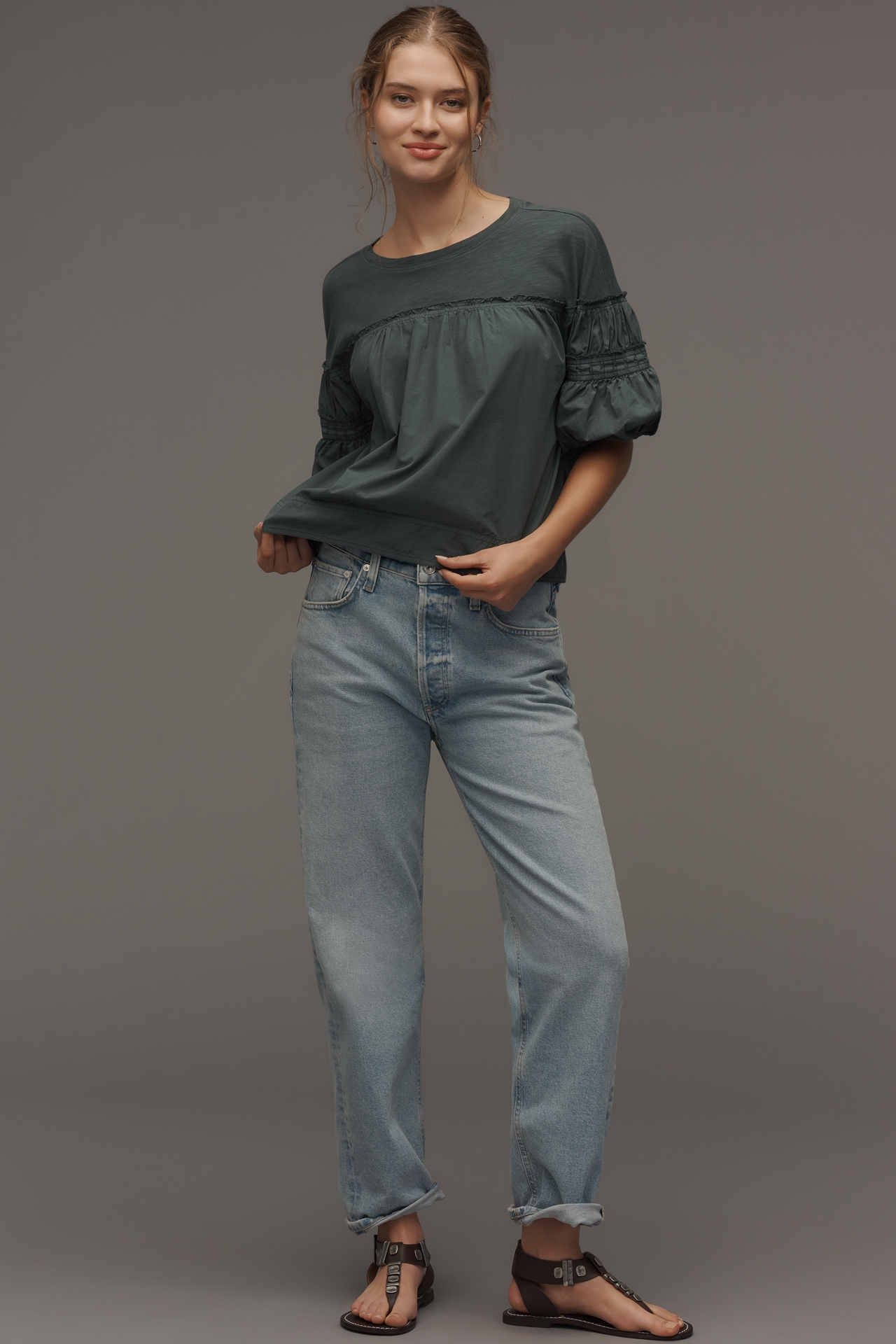 Pilcro Reworked Ruffle-Sleeve Top