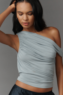 Central Park West Off-shoulder Ruched Top In Blue