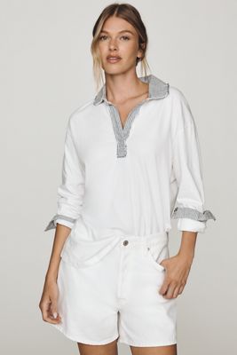Ragabond Studio Cotton Pinstripe Contrast Polo Top