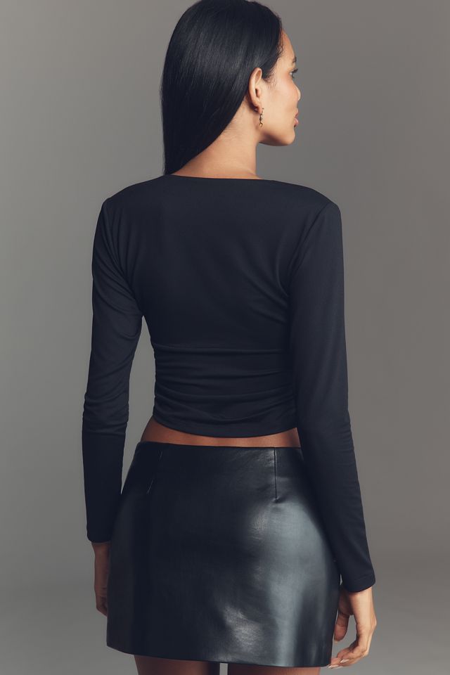 Susana Monaco Long-Sleeve V-Neck Ruched Top #1