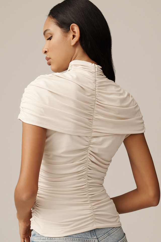 Susana Monaco Short-Sleeve Mock-Neck Ruched Top #1