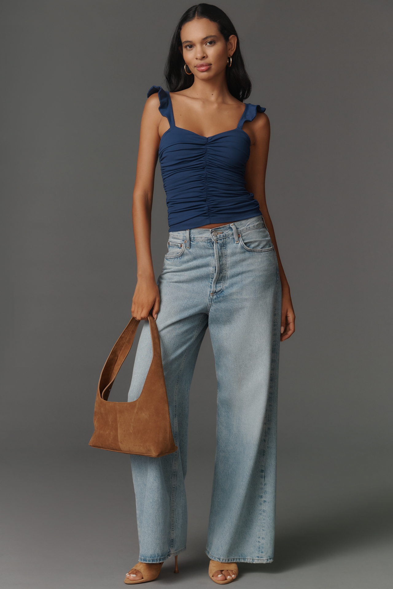 Susana Monaco Flutter-Strap Ruched Tank Top