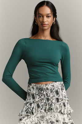 Susana Monaco Long-sleeve Scoop-back Top In Green