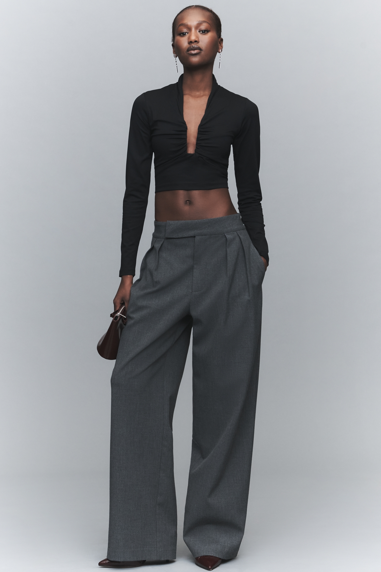 Susana Monaco Plunge-Neck Long-Sleeve Crop Top