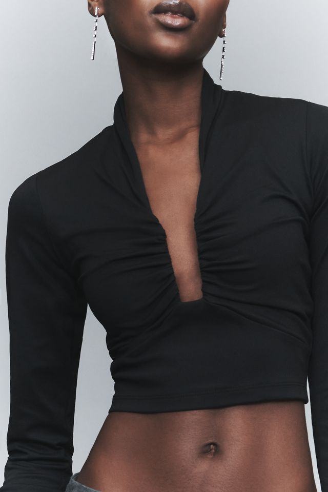 Susana Monaco Plunge-Neck Long-Sleeve Crop Top | Anthropologie