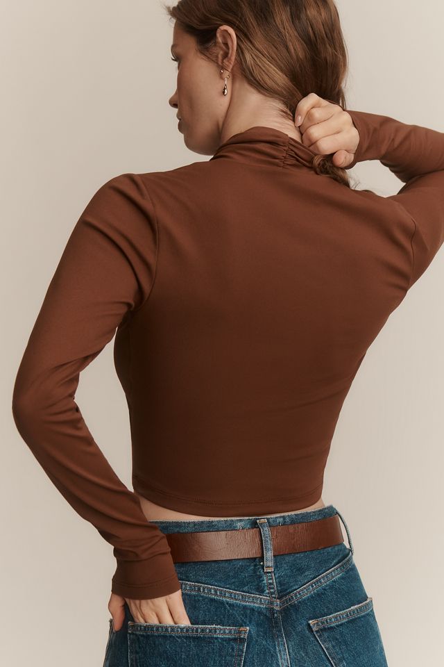 Susana Monaco Plunge-Neck Long-Sleeve Crop Top | Anthropologie