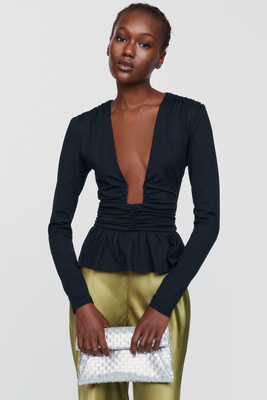 Susana Monaco Square Neck Plunge Peplum Top by Anthropologie