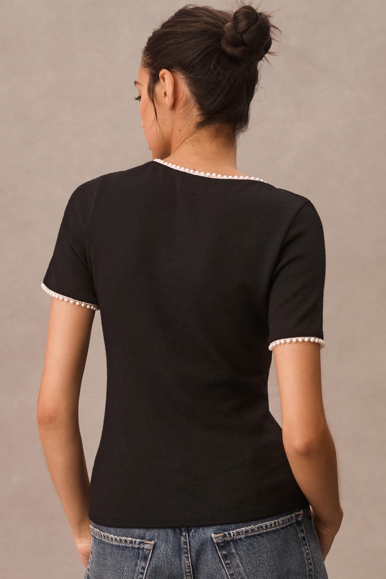 Canapé Pearl-Trim Scoop-Neck Tee