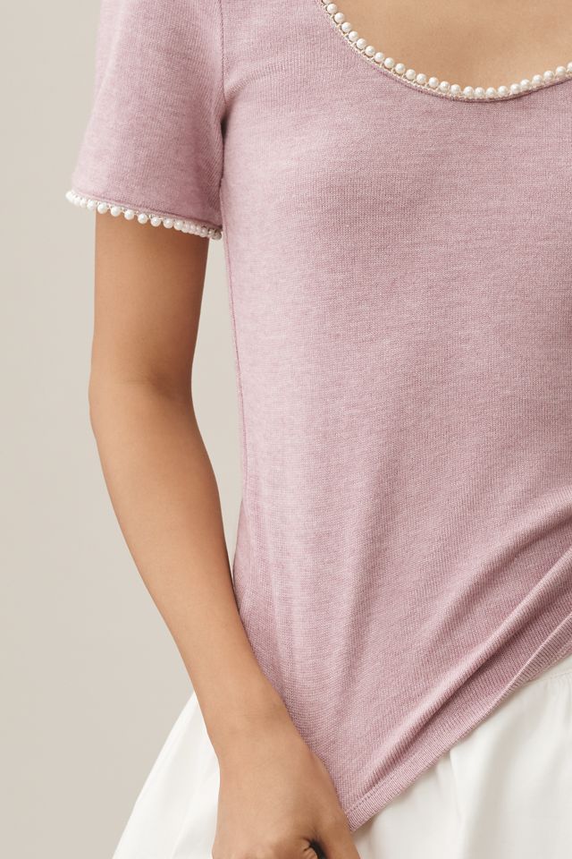 Canapé Pearl-Trim Scoop-Neck Tee #1