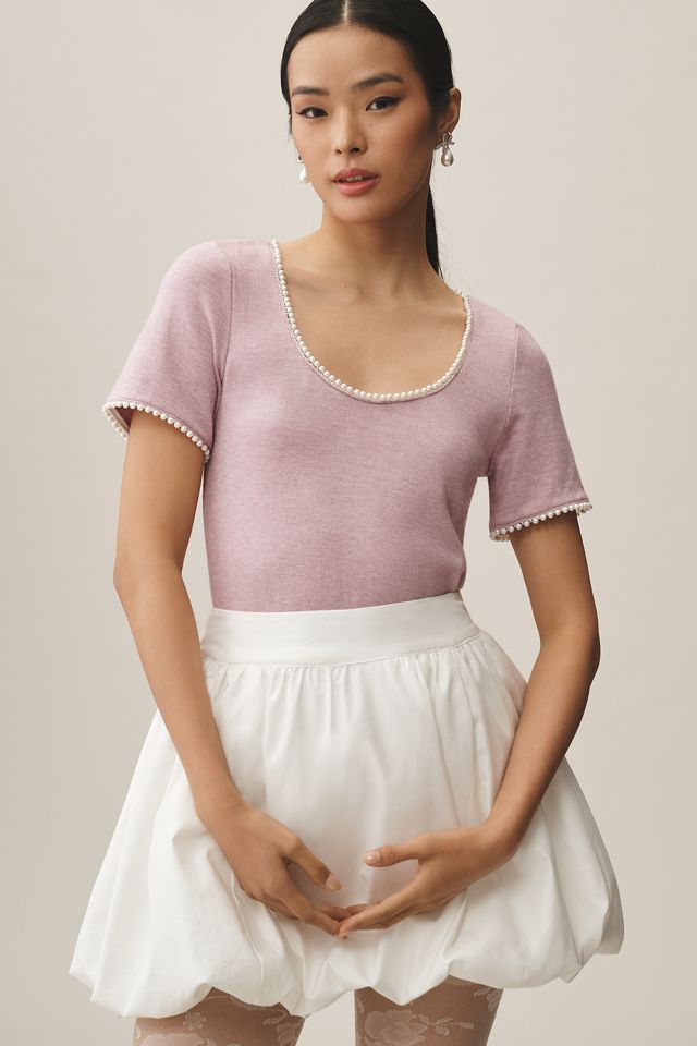 Canapé Pearl-Trim Scoop-Neck Tee #3
