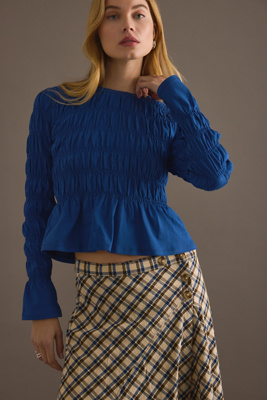 By Anthropologie Smocked Long-Sleeve Top