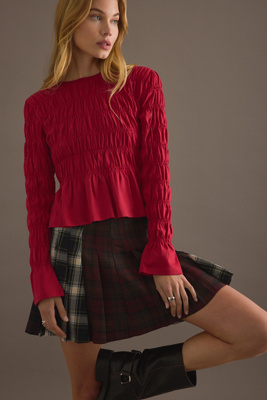 By Anthropologie Smocked Long-Sleeve Top