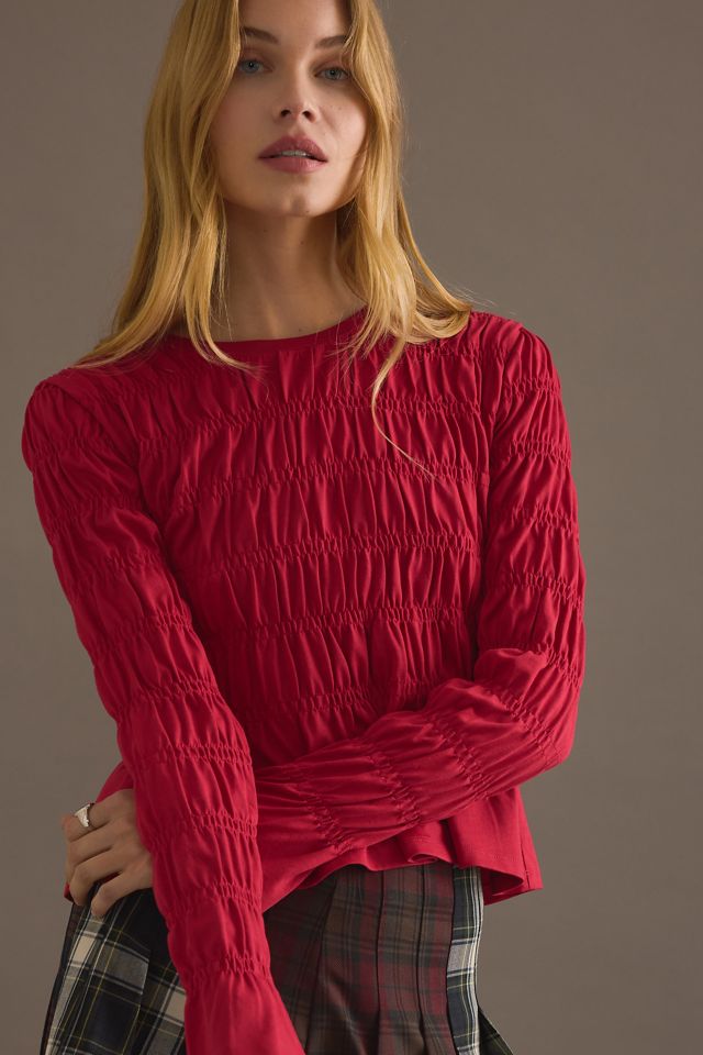 By Anthropologie Top a Maniche Lunghe Smocked #3