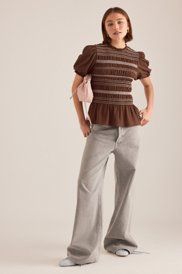 By Anthropologie Contrast Stitch Smocked Top
