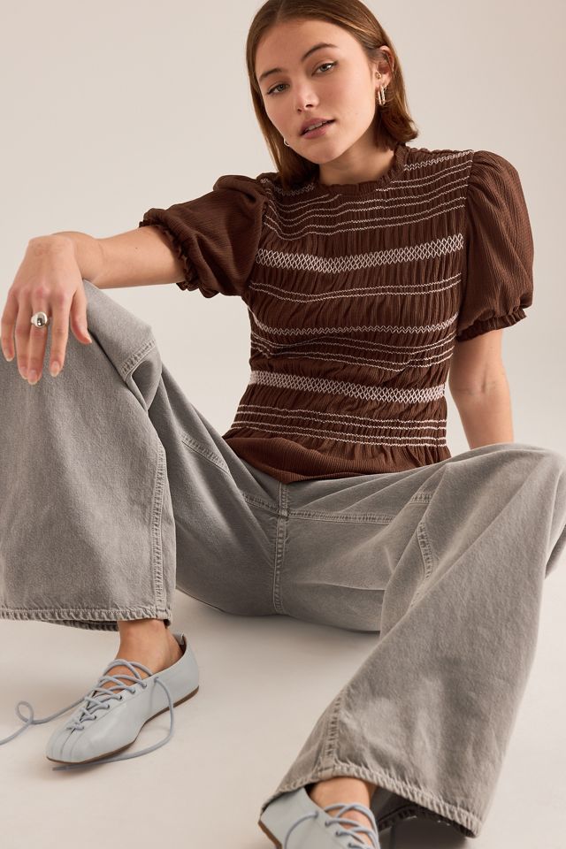 Haut smocké à coutures contrastées By Anthropologie #1