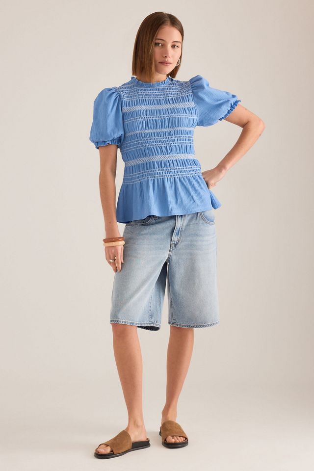 By Anthropologie Contrast Stitch Smocked Top #1