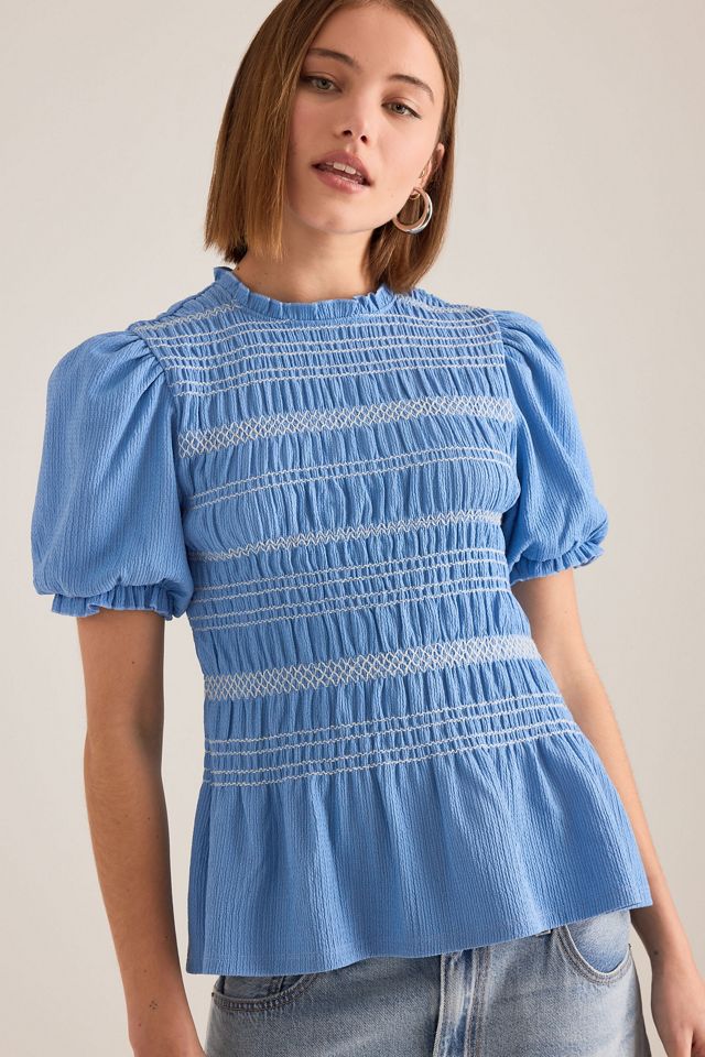 By Anthropologie Contrast Stitch Smocked Top #2