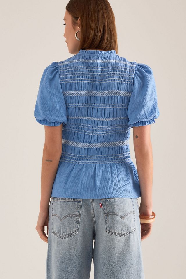 By Anthropologie Contrast Stitch Smocked Top #3