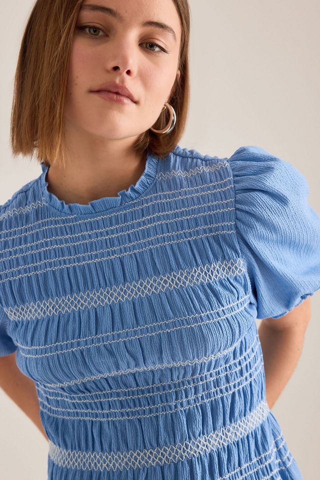 By Anthropologie Contrast Stitch Smocked Top #4
