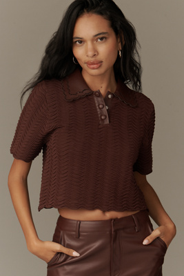 En Saison Delphine Short-sleeve Polo Top In Brown