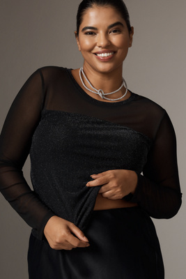 Sanctuary Plus Long-sleeve Sparkle Top In Black
