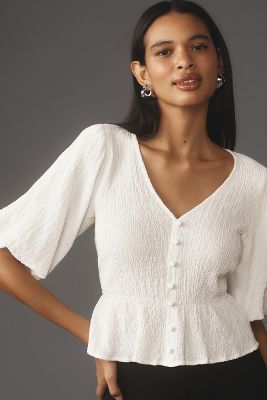 Sanctuary Textured Button-front Top In White