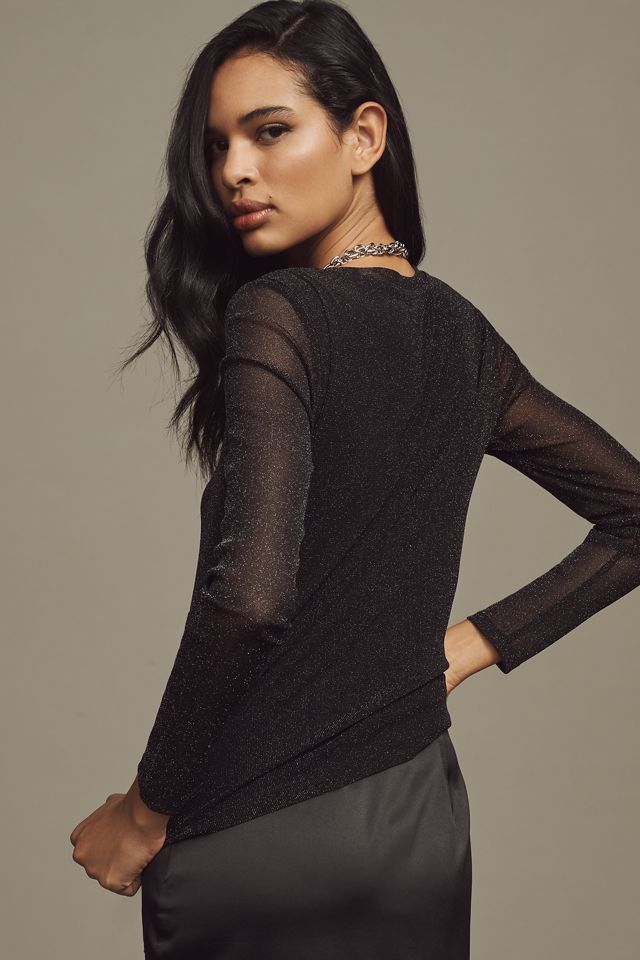 Sanctuary Long-Sleeve Sparkle Mesh Top #1