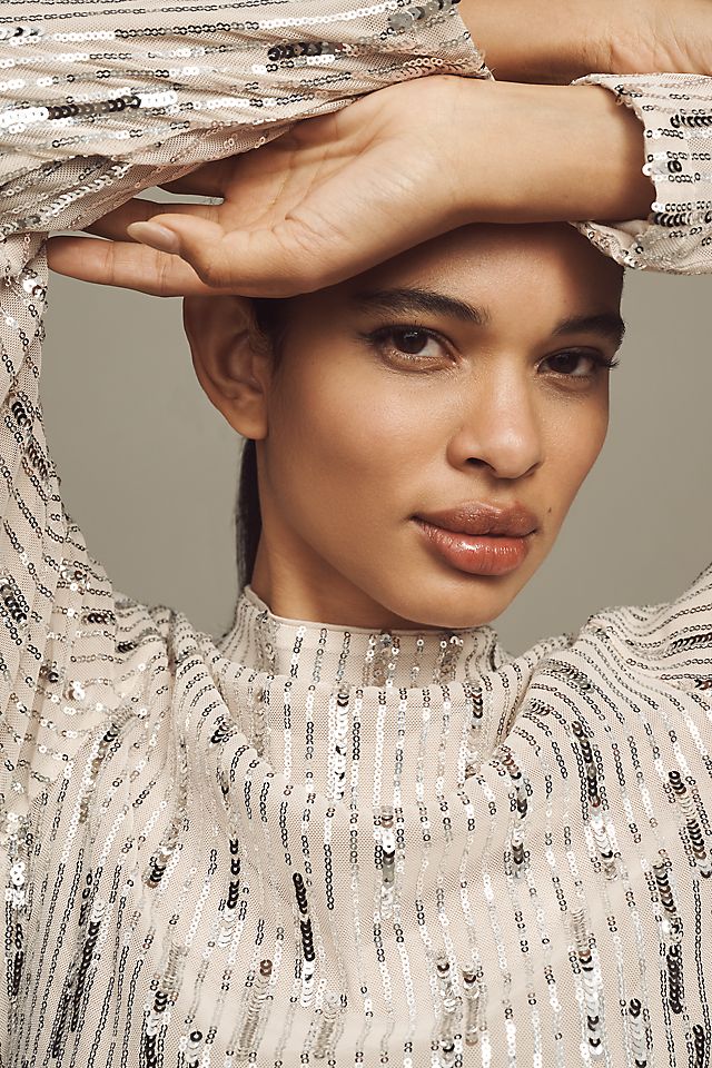 Sanctuary Long-Sleeve Mock-Neck Sequin Top | Anthropologie Sanctuary Long-Sleeve Mock-Neck Sequin Top | Anthropologie