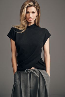 Sanctuary Cap-Sleeve Mock-Neck Draped Top