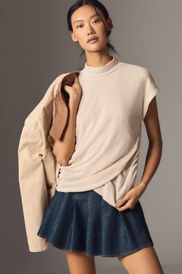 Sanctuary Cap-sleeve Mock-neck Draped Top In Neutral
