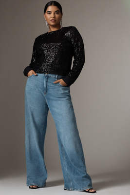 Sanctuary Plus Long-sleeve Sparkle Top In Black