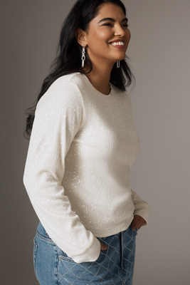 Sanctuary Plus Long-sleeve Sparkle Top In White
